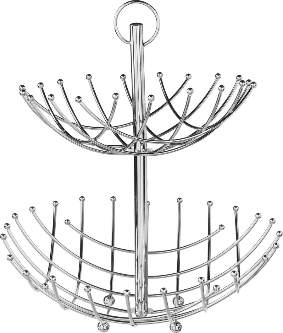 Ronde dubbele etagère in zilver – fruitschaal/fruitmand van metaal, 36 x 40 cm