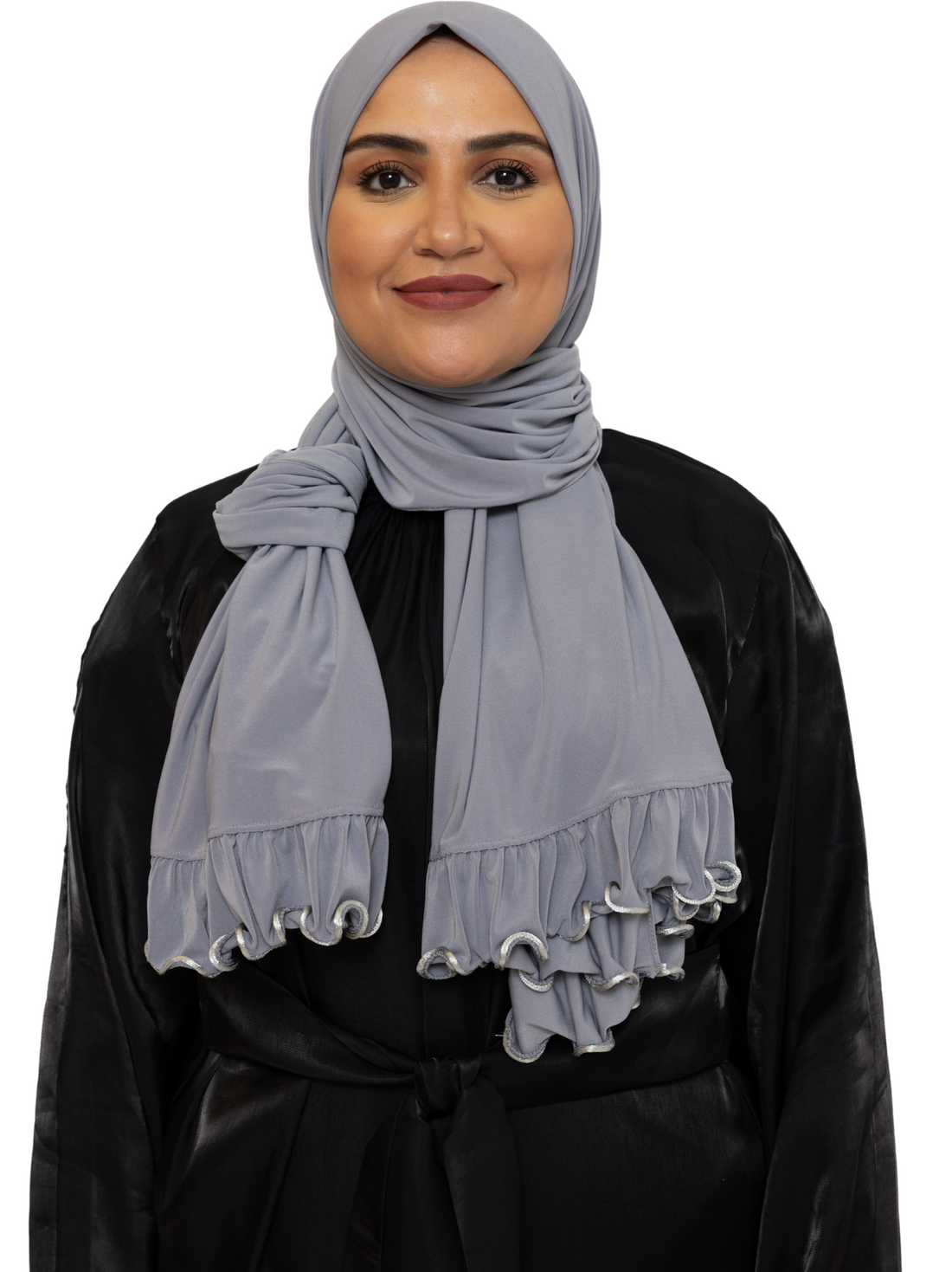 Ruffle premium jersey sjaal – hoofddoek van stretchstof met ruches – foto 8