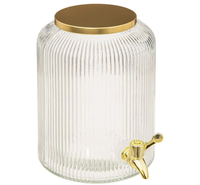Getränkespender aus Glas 5 Liter mit goldenem Metallhahn