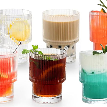 Geribbelde Drinkglas- koffie glas – 185 ml – Set van 6