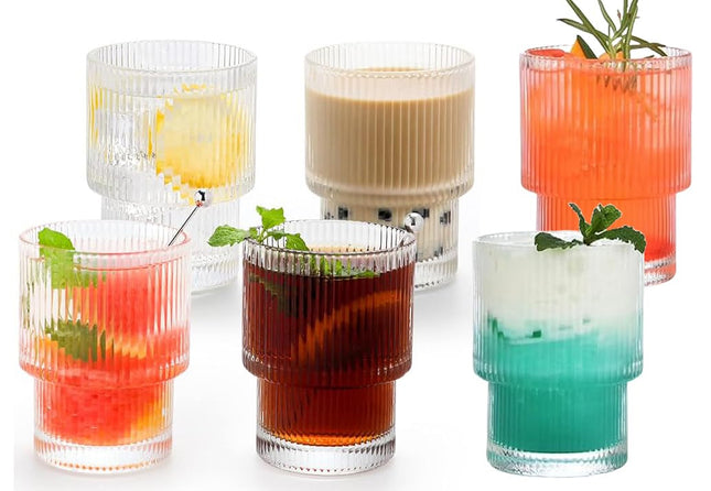 Geribbelde Drinkglas- koffie glas – 185 ml – Set van 6