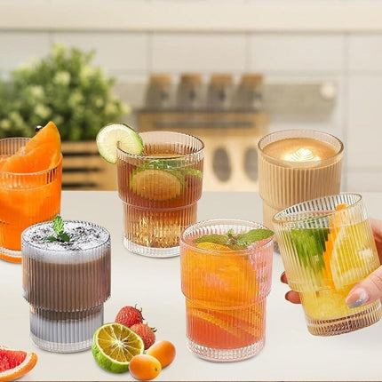 Geribbelde Drinkglas- koffie glas – 185 ml – Set van 6