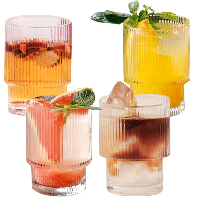 Geribbelde Drinkglas- koffie glas – 185 ml – Set van 6