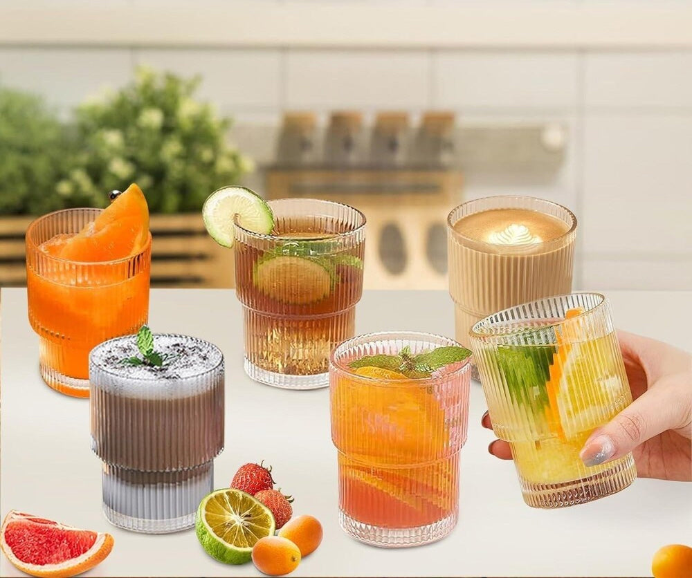 Hakal geribbelde drinkglazen met gouden rand – set van 6, stapelbaar – foto 3