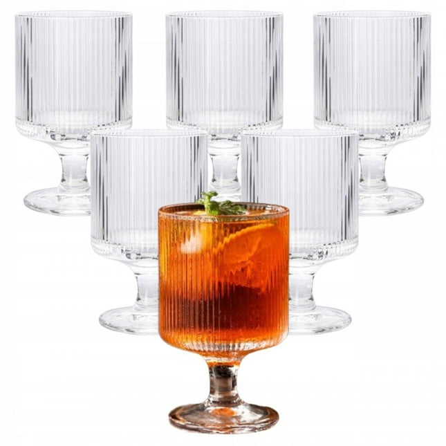 Geribbeld glas op voet- set van 6 stuks
