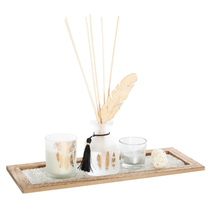 Geursensatie op een leuk plateautje - Parfum diffuser en Geurkaars pakket