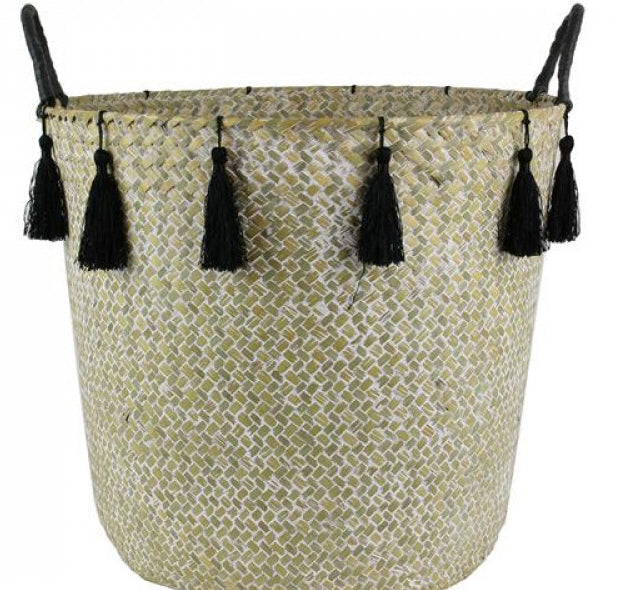 Panier de rangement tressé XL à franges