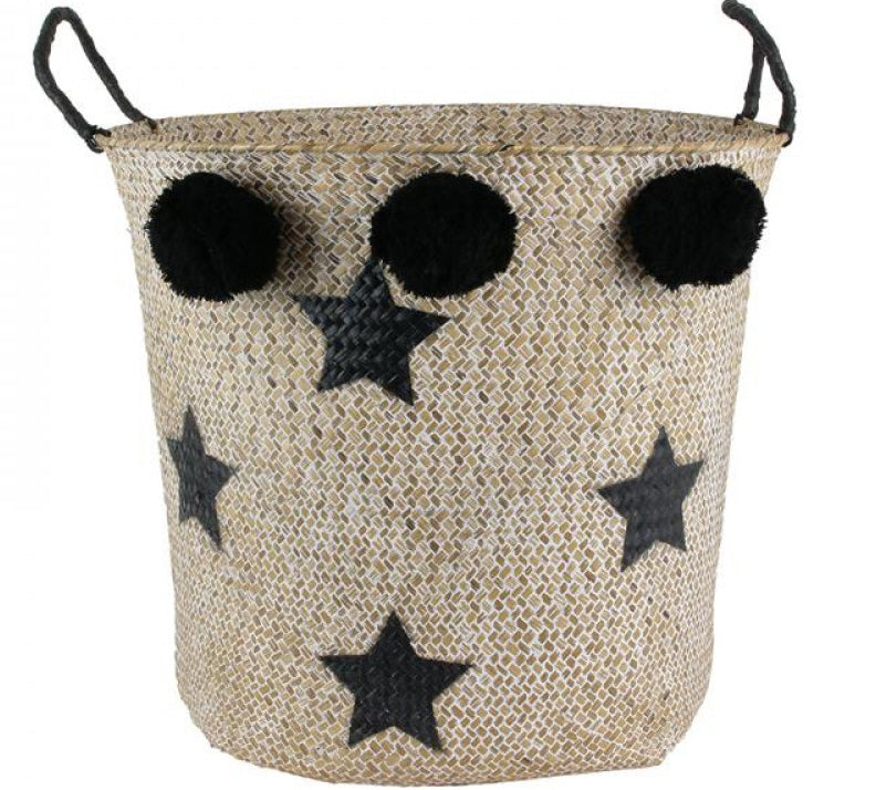 Woven storage basket XL pom poms
