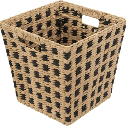 Geflochtener Korb aus Rattan – quadratisch – beige/schwarz 31x31x31 cm