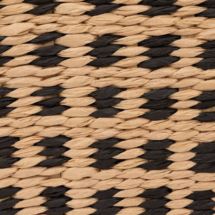 Gevlochten rieten opbergmand vierkant beige/zwart 31 x 31 x 15 cm