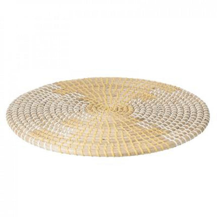 Ronde placemat zeegras geel/wit - Ø 35 cm - Tafel onderlegger