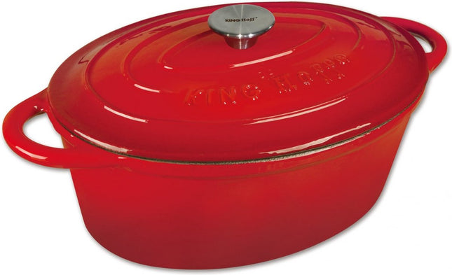 Gietijzeren braadpan - ovaal - 30cm - 4,5L - rood - emaille