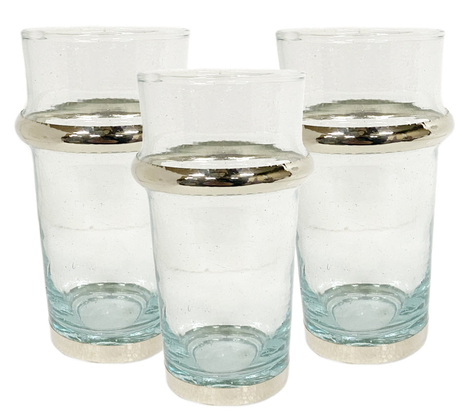 Verres marocains beldi argentés, set de 3 pièces