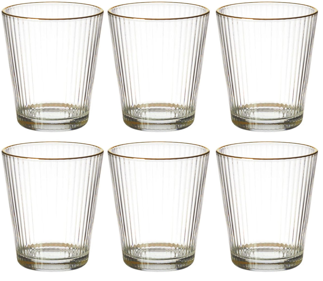 Verres à Boire Cannelés à Bords Dorés - Verre Ripple - 30 cl - Lot de 6