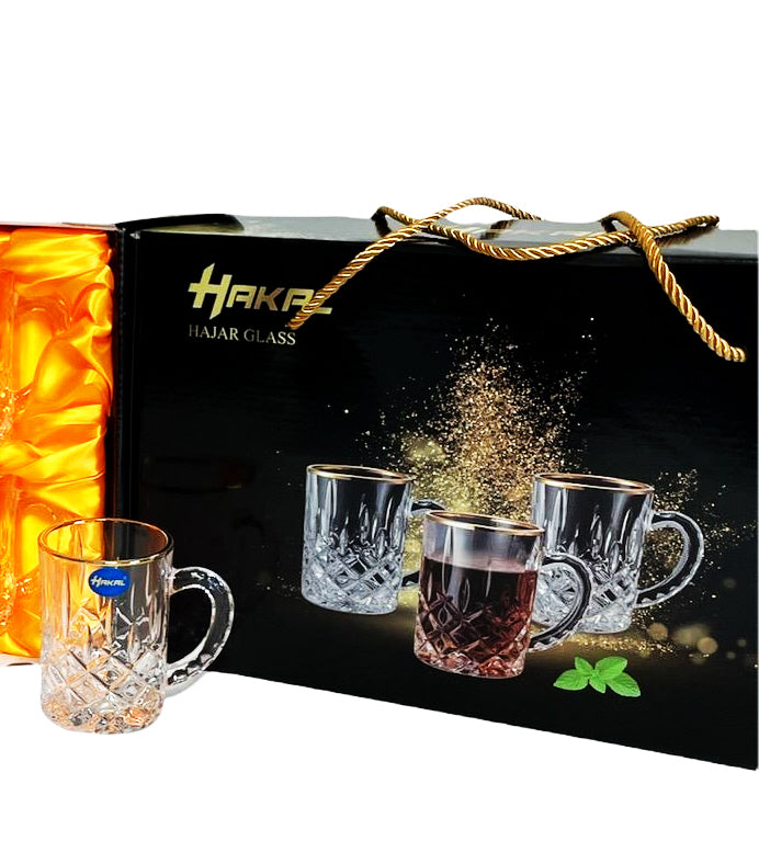 Glazen met gouden rand en oortje – set van 6 theeglazen met oor – foto 2