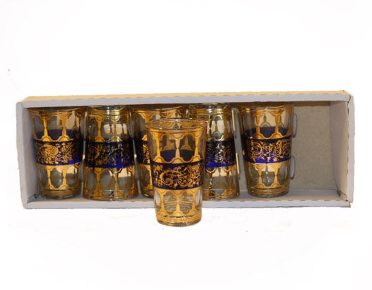 Verres à Thé Marocains Bleu/Or