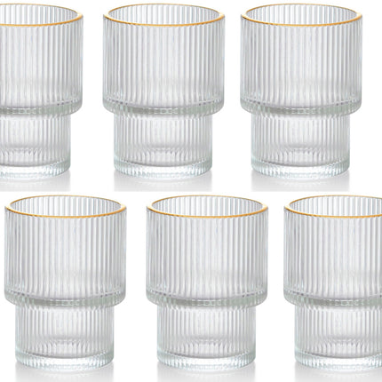Geripptes Trinkglas – Kaffeeglas – 185 ml – 6er-Set – Glas – goldfarbener Rand