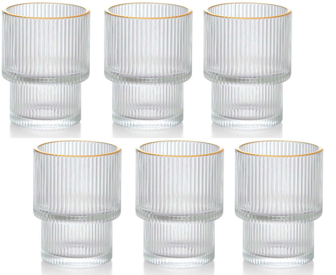 Hakal geribbelde drinkglazen met gouden rand – set van 6, stapelbaar
