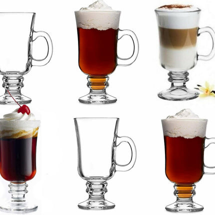 Irish Coffee – Koffieglazen – Macchiato glazen op voet met handvat - Set van 6 - 240 ml