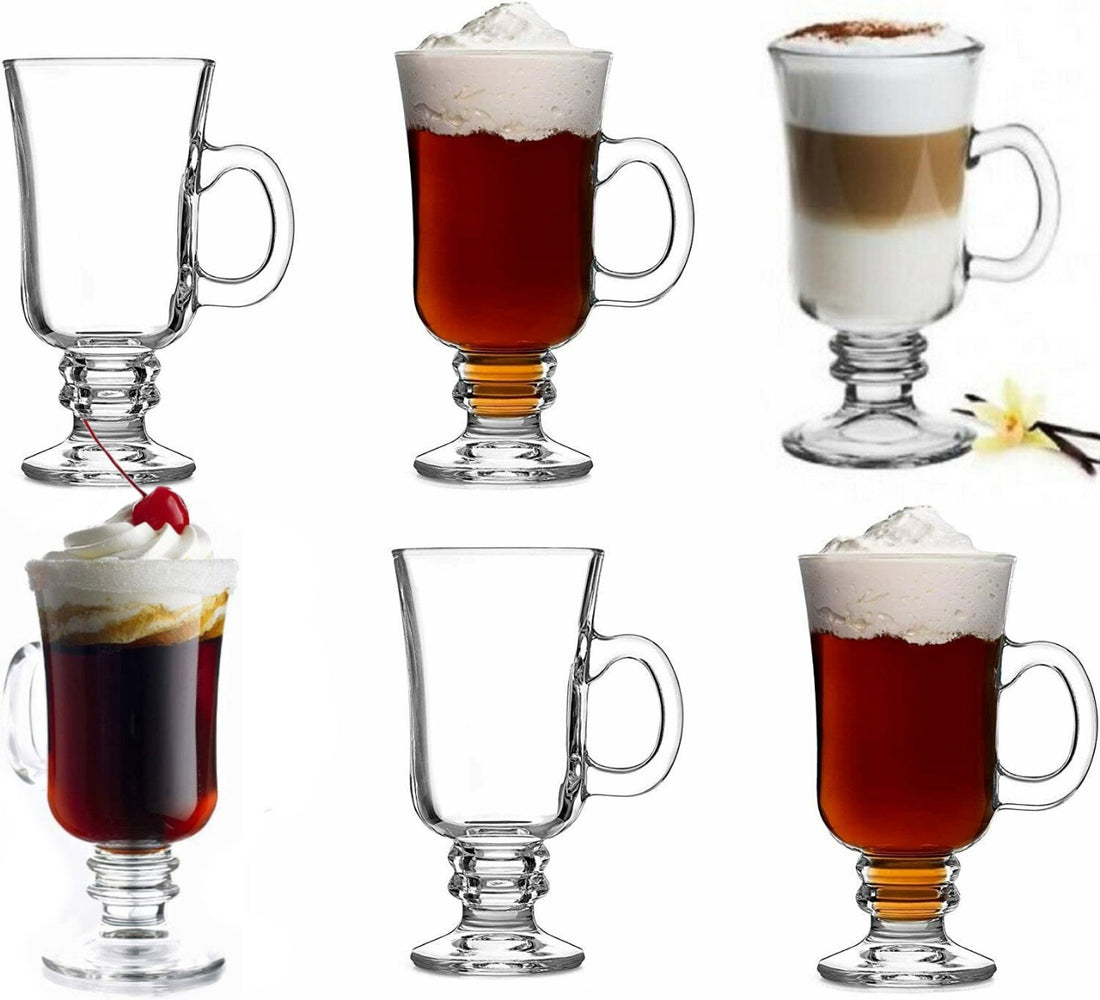 Irish coffee glazen met voet en handvat – macchiato glazen, set van 6, 240 ml