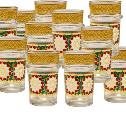 Marokkanische Teegläser mit Goldrand und verstärktem Griff – 9 cm – 12er-Set