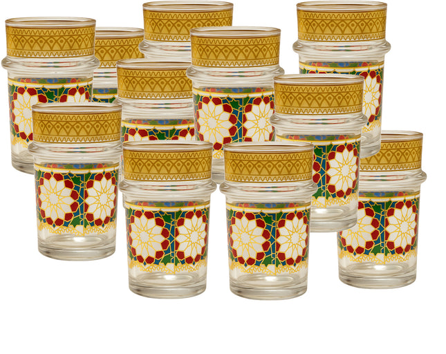 Marokkaanse Theeglazen met Goudkleurige Rand en Verstevigde Griprand – 9 cm – Set van 12