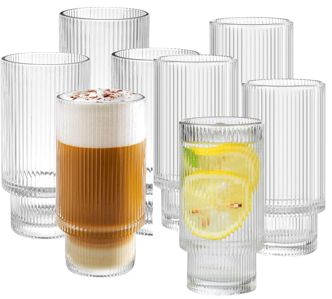 Ripple longdrinkglazen set – geribbeld kristal, 295 ml, stapelbaar