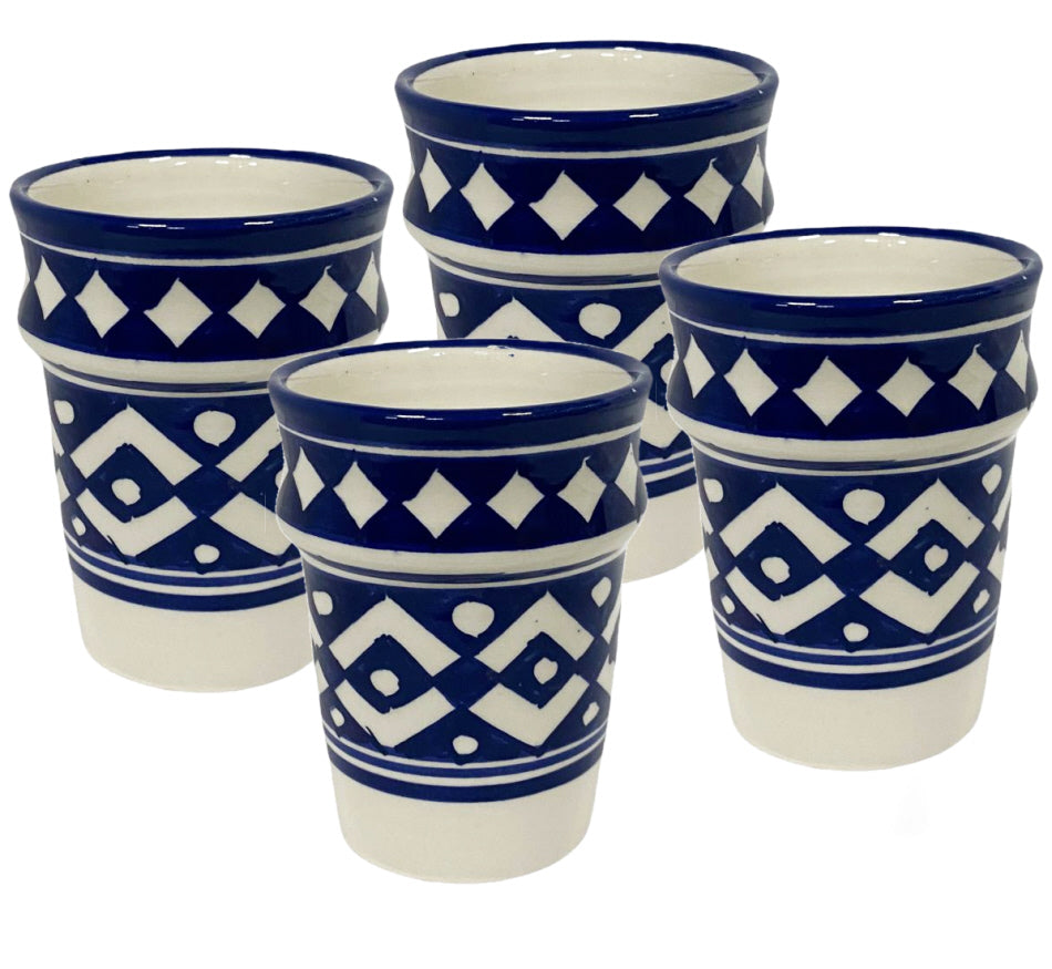 Moroccan ceramic mugs blue-white set of 4