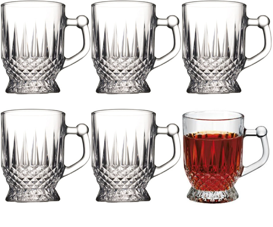 Lot de 6 tasses à thé transparentes avec anse