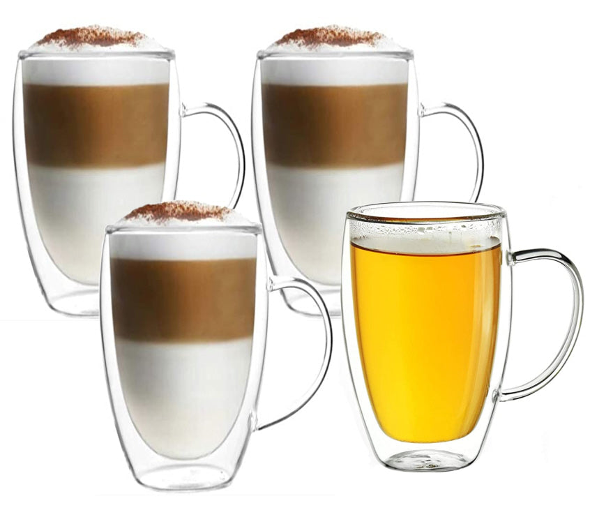 Double-walled glasses with handle - set of 4 x 350 ml