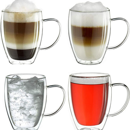 Doppelwandige Gläser mit Henkel – 4er Set à 250 ml