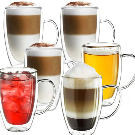 Doppelwandige Gläser mit Henkel - Set mit 6 x 350 ml