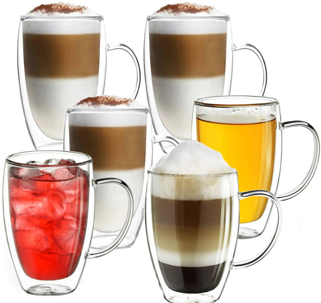 Double-walled glasses with handle - set of 6 x 350 ml