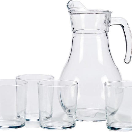 Glaskaraffe/Kanne mit Deckel 1,8 Liter mit 4 Trinkgläsern 400 ml