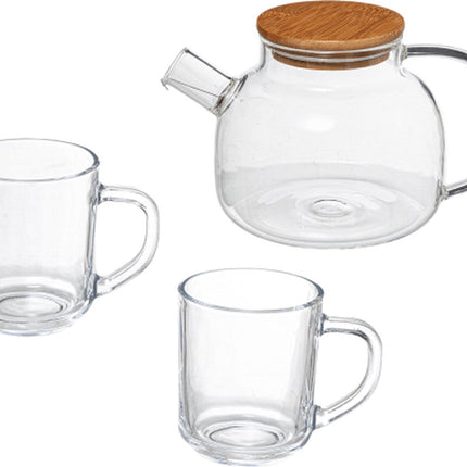 Gläsernes Teekannen-Set Bamboo mit 2 Gläser-Tassen
