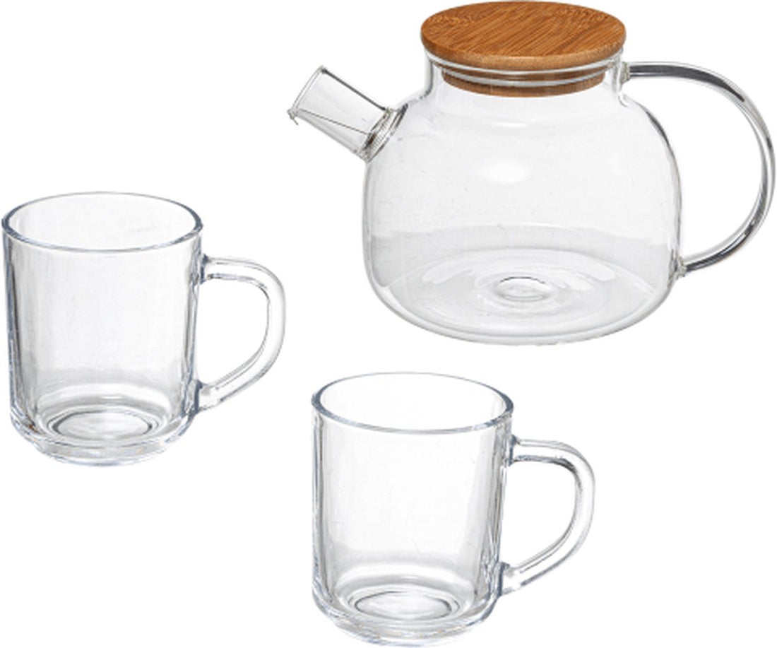 Service à thé en verre Bamboo avec 2 tasses en verre
