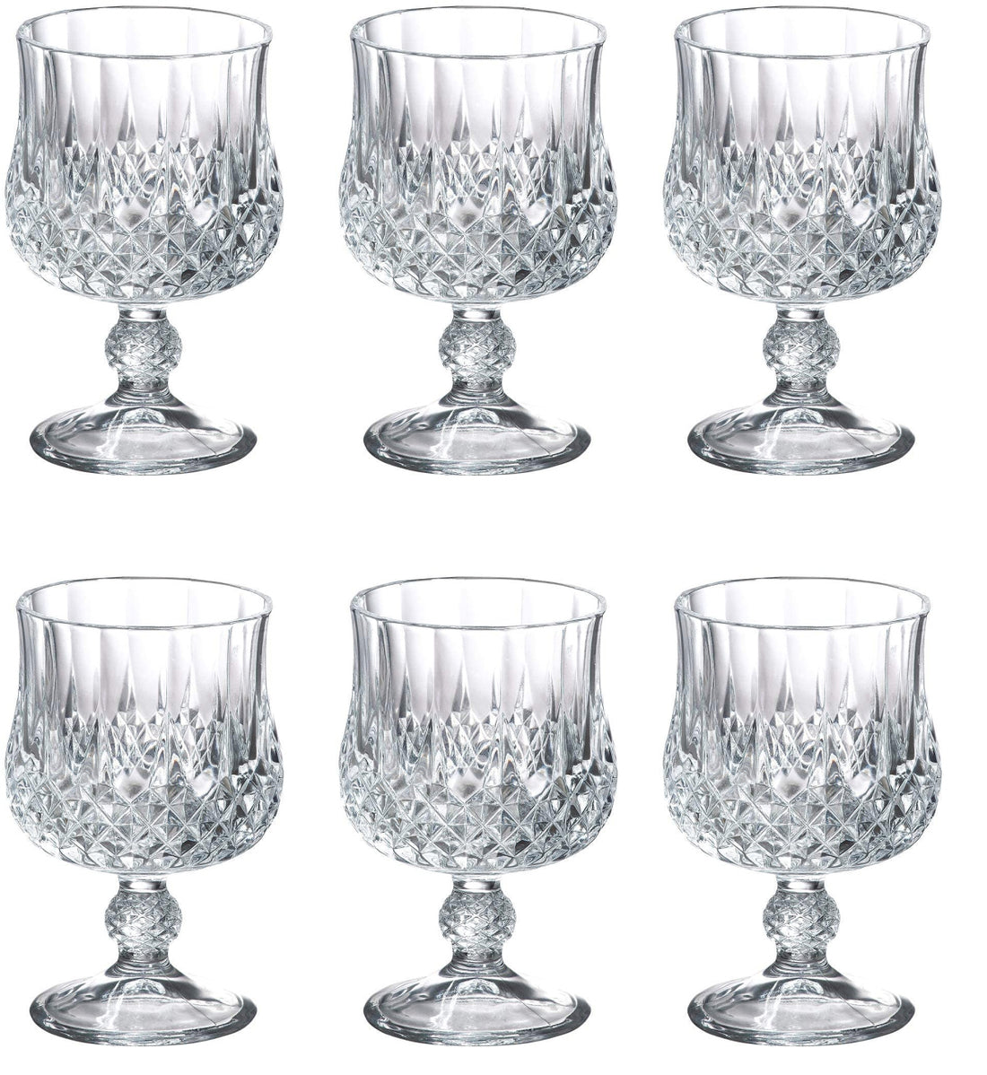 Hakal geslepen glazen op voet – set van 6, 206 ml per glas