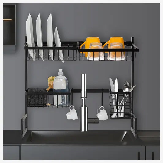 Organisateur de cuisine - égouttoir 2-en-1 noir 58 x 51 cm en métal