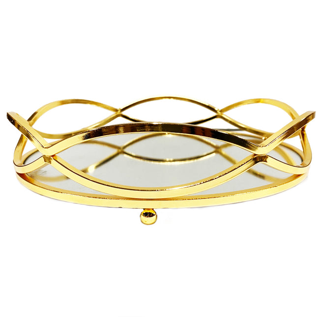 Spiegelstablett rund gewellt Gold