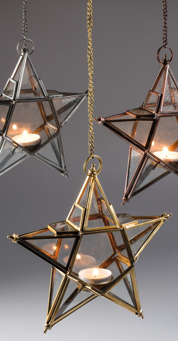 Recycled hanging star lantern clear glass