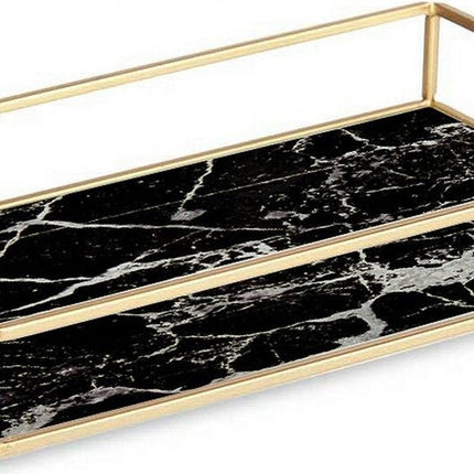 Tablett Schwarz Goldenes Metall Glas (25 x 4 x 15 cm)