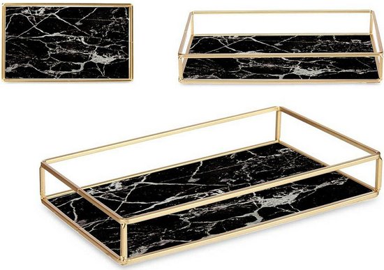 Plateau Noir Or Métal Verre (25 x 4 x 15 cm)