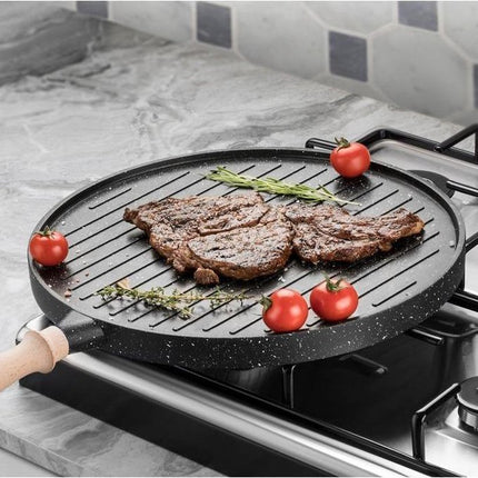 3-in-1 Granit-Gusspfanne Doppelseitig – Grillpfanne – Crêpepfanne – Pfannkuchenpfanne – 35cm
