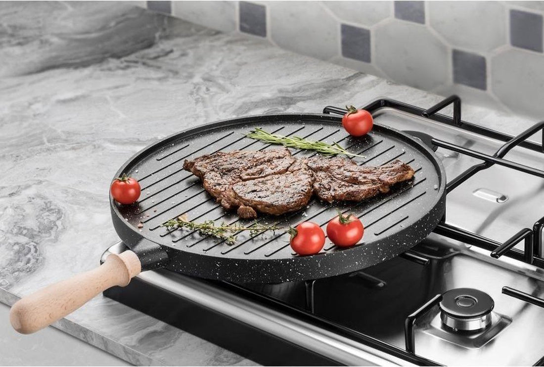 Poêle Double Face 3-en-1 en Granit - Grill - Poêle à crêpes - Poêle à blinis - 35cm
