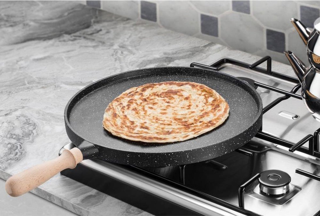 Poêle Double Face 3-en-1 en Granit - Grill - Poêle à crêpes - Poêle à blinis - 35cm