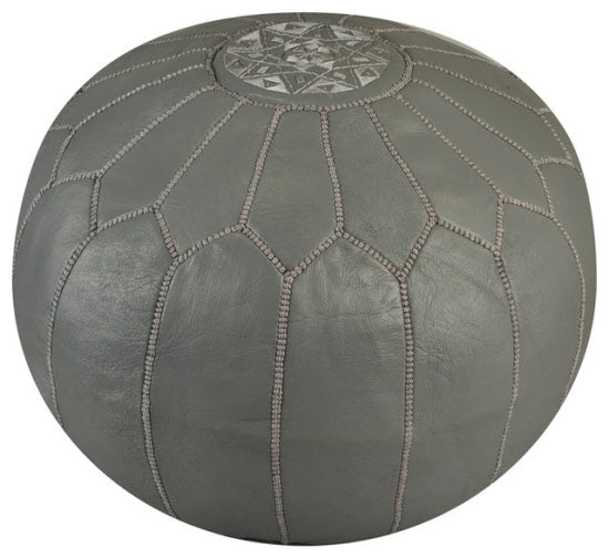 Pouf en cuir marocain gris – Fait main à Marrakech – Ø50 x H30 cm