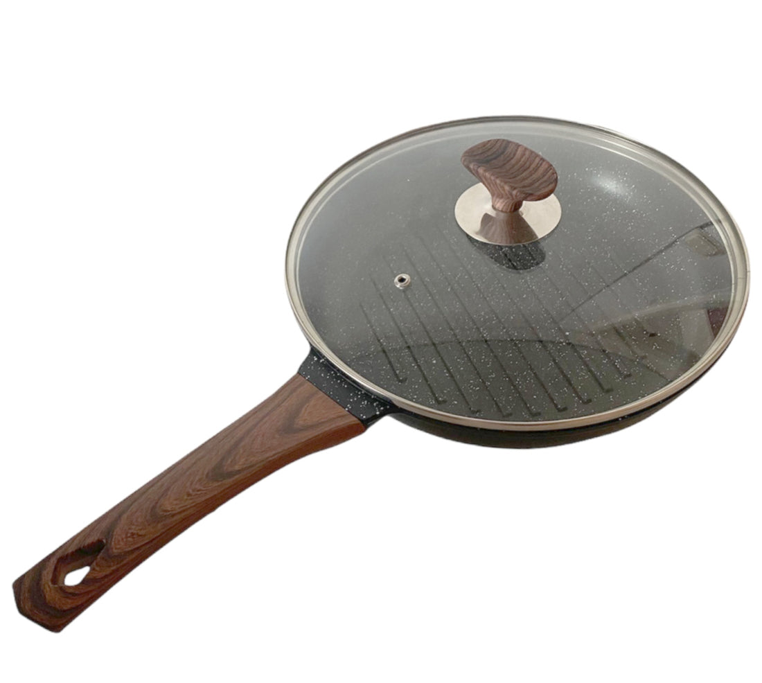 Poêle Grill en Aluminium Moulé 26 cm Manche Bois