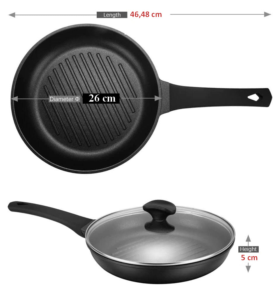 Round grill pan with lid - steak pan