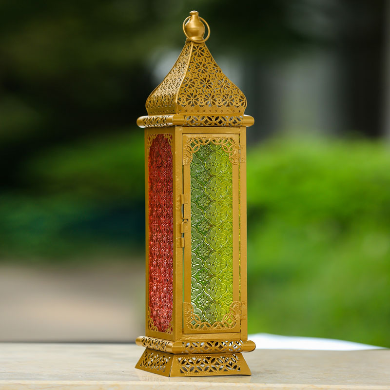 Large gold-colored Moroccan lantern