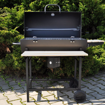 Großer Holzkohlegrill auf Rädern mit Deckel, Thermometer und verstellbaren Rosten – Ideal für den Garten
